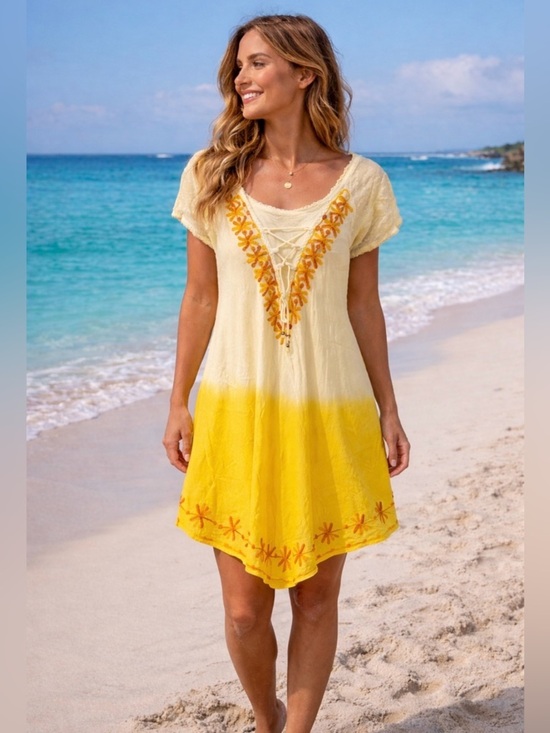 Exist Dresses & Skirts - Exist NWT Yellow Ombre Embroidered Rayon Midi Dress one Size